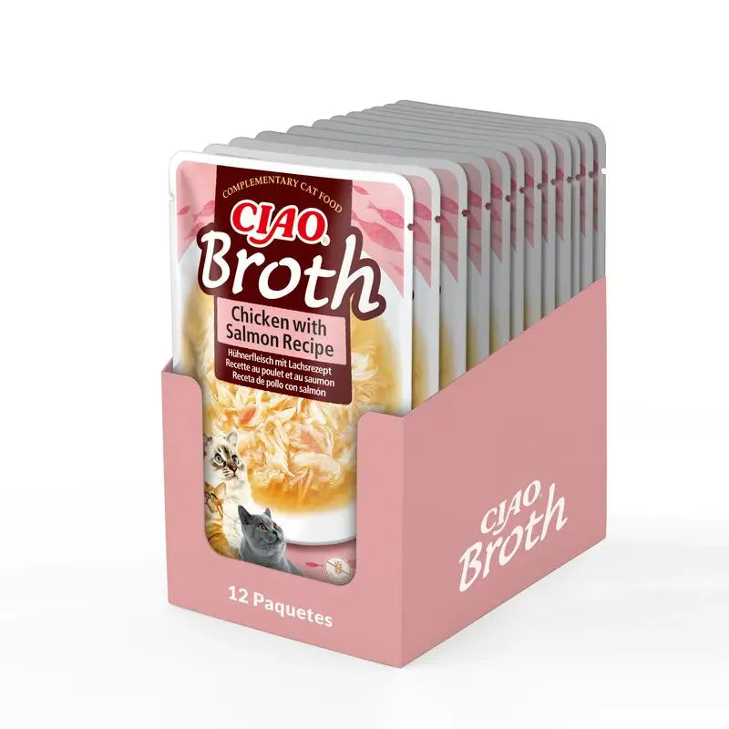Churu Cat Broth Hühnersuppe mit Lachs in Sachets für Katzen, 12 x 40g