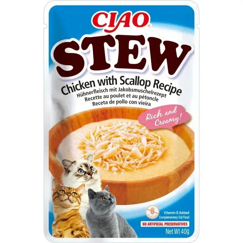 Churu Ciao Stew Wet Cat Food – Chicken and Scallop Recipe, 12 x 40 g