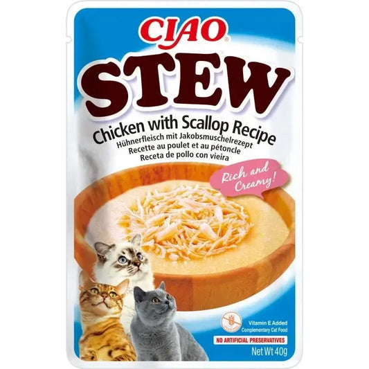 Churu Ciao Stew Wet Cat Food – Chicken and Scallop Recipe, 12 x 40 g