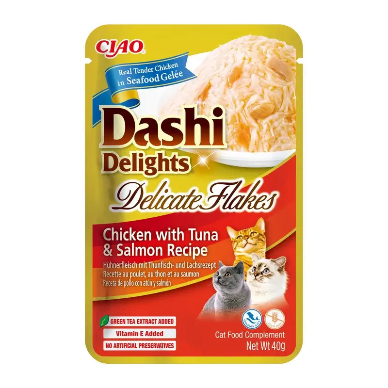 Churu Dashi Delights Wet Cat Food – Chicken, Tuna and Salmon Flakes, 12 x 40 g