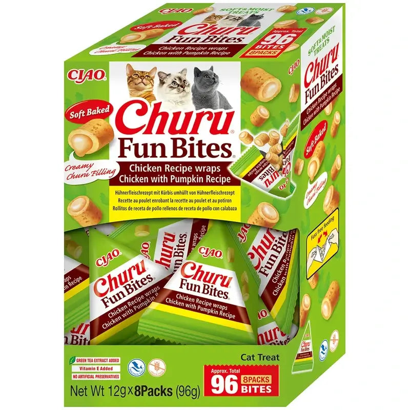 Churu Fun Bites Cat Snacks – Chicken and Pumpkin Flavour, 8 x 12 g