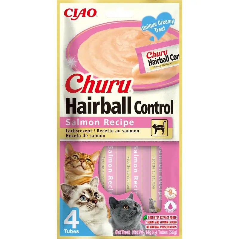 Churu Creamy Hairball Snack for Cats – Salmon Flavour, 12 x 56 g