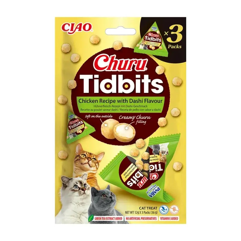 Churu Tidbites Cat Snacks – Chicken Recipe with Dashi Flavour, 6 x 36 g