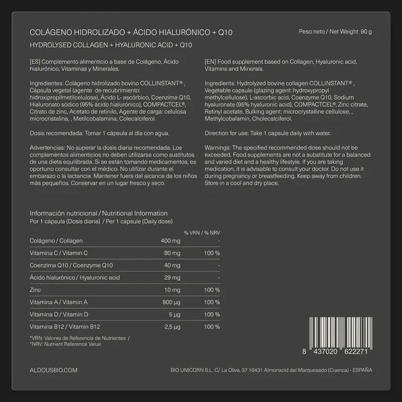 Aldous Labs Hydrolysiertes Kollagen Peptiplus : 750 mg : 120 Kapseln