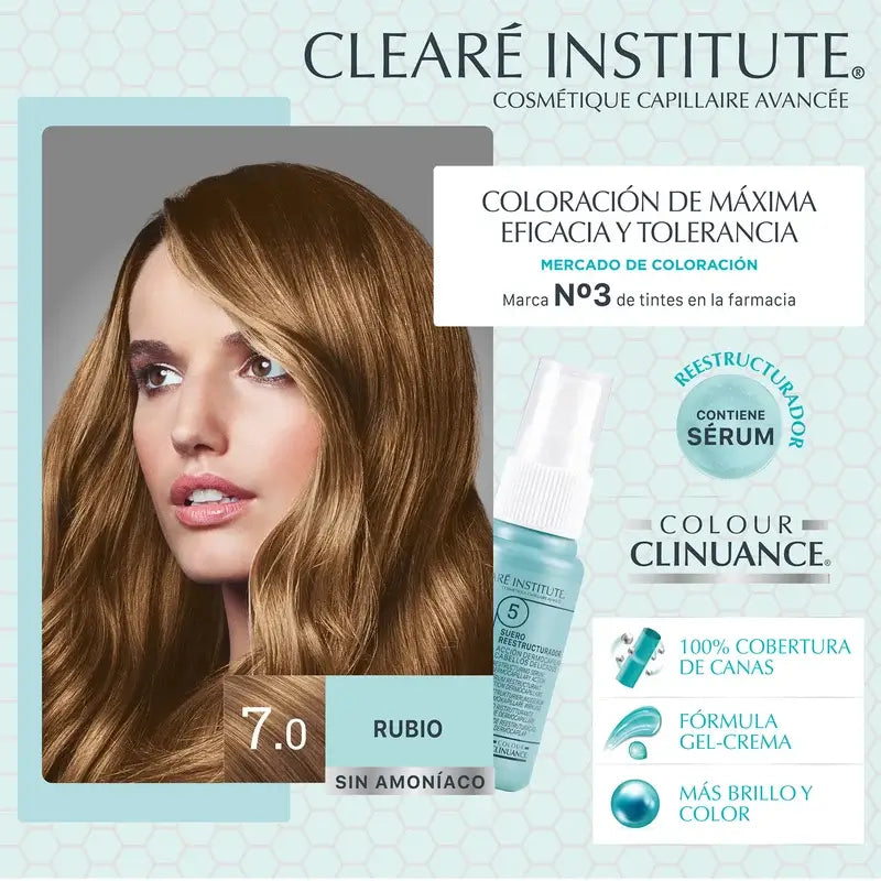 Clearé Institut Farbe Clinuance Ammoniakfreie permanente Farbe 7.0 Blond
