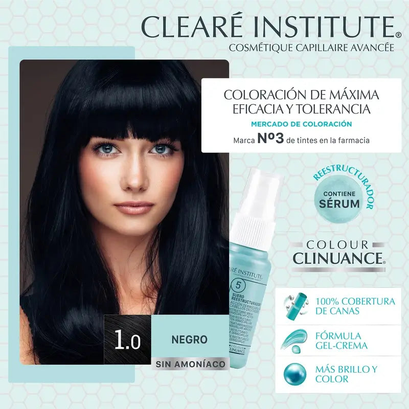 Clearé Institut Farbe Clinuance Ammoniakfreie permanente Farbe 1.0 Schwarz