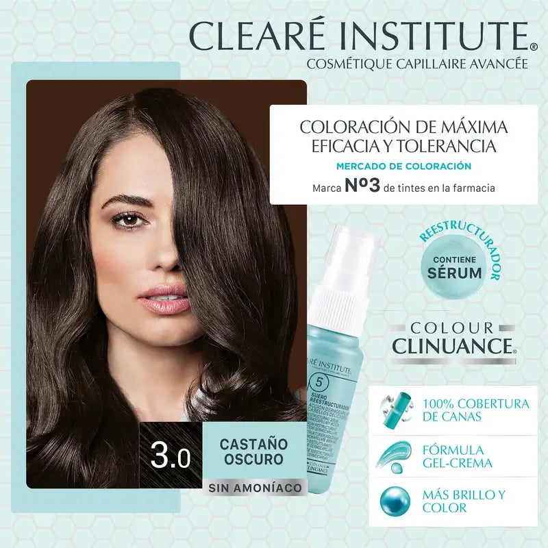 Clearé Institut Farbe Clinuance Ammoniakfreie permanente Farbe 3.0 Dunkelbraun
