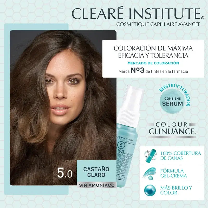 Clearé Institut Farbe Clinuance Ammoniakfreie permanente Farbe 5.0 Hellbraun