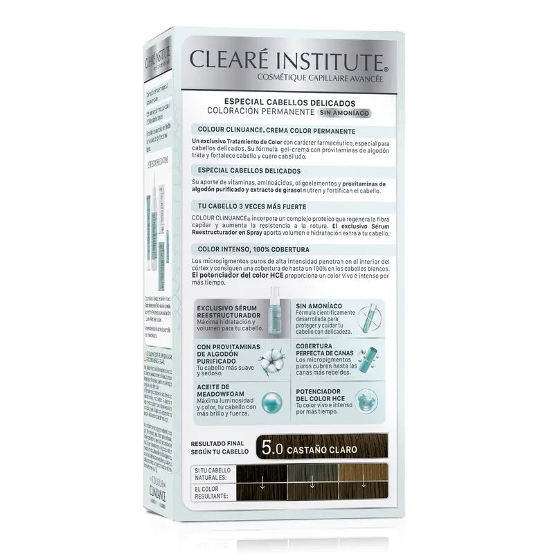 Clearé Institut Farbe Clinuance Ammoniakfreie permanente Farbe 5.0 Hellbraun