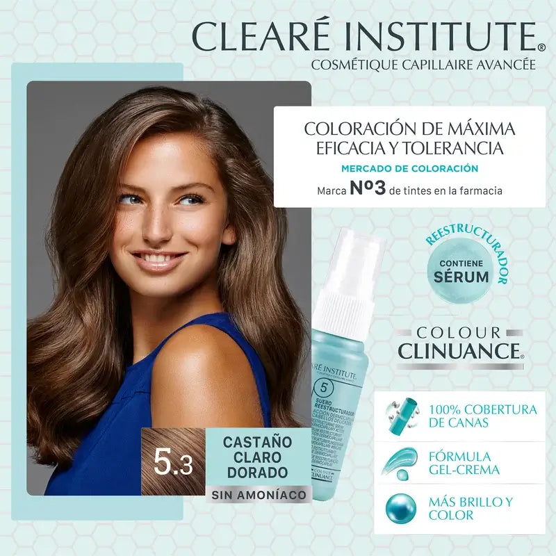 Clearé Institut Farbe Clinuance Ammoniakfreie permanente Farbe 5.3 Helles Goldbraun