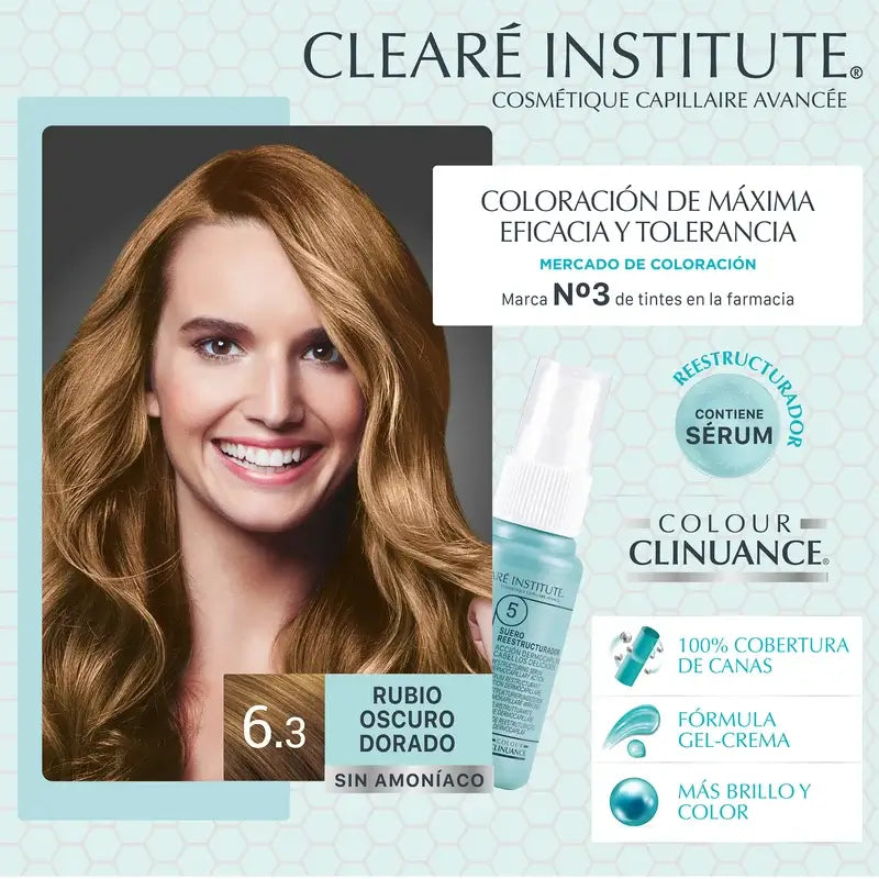 Clearé Institute Colour Clinuance Ammoniakfreie permanente Farbe 6.3 Dunkles Goldblond