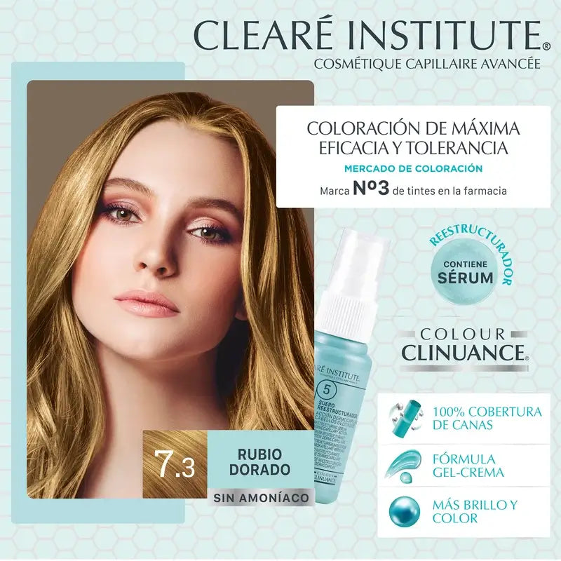 Clearé Institut Farbe Clinuance Ammoniakfreie permanente Farbe 7.3 Goldenes Blond