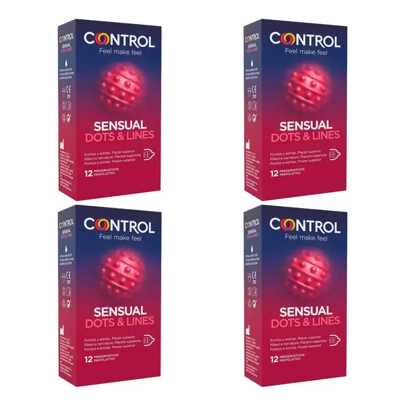 Control Sensual Dots & Line Condoms, 12-pack, pack of 4