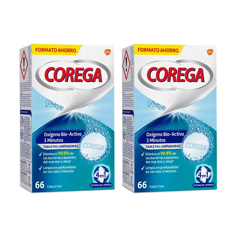 Corega Duplo 3 Minuten Reinigung Zahnprothese, 2 x 66 Tabletten