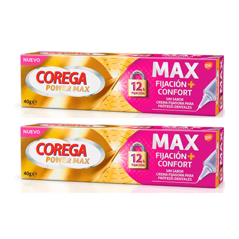 Corega Duplo Max Fixation + Comfort Fixing Cream für Zahnersatz, 2 x 40 gr