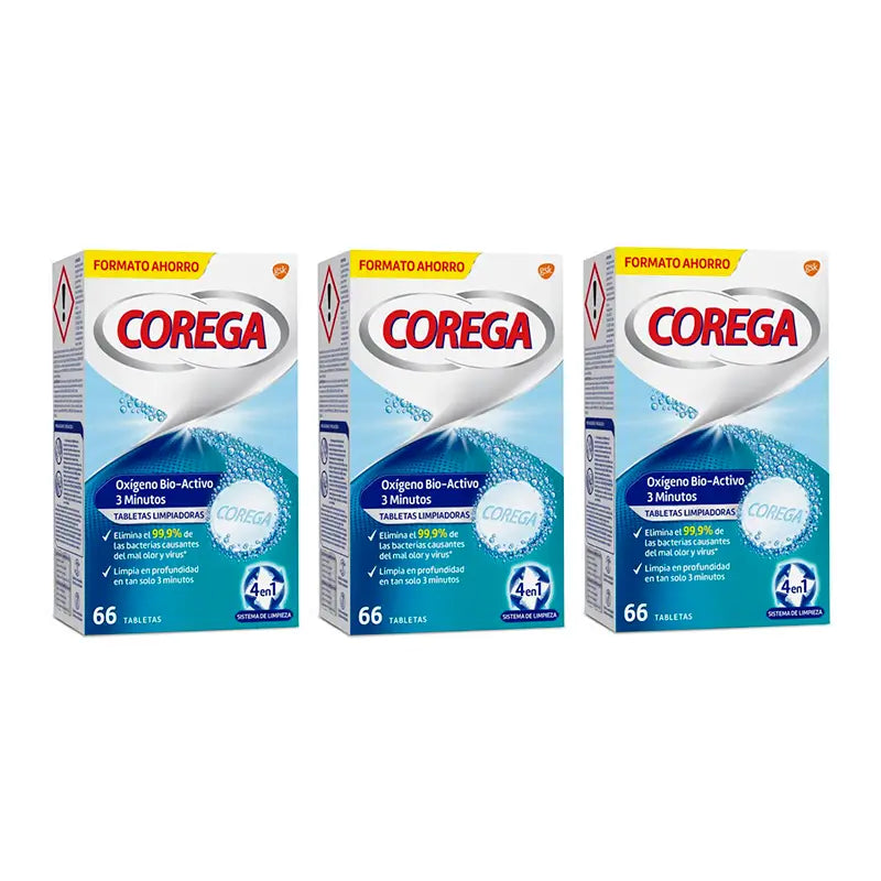 Corega Triplo 3 Minuten Reinigung Zahnprothese, 3 x 66 Tabletten