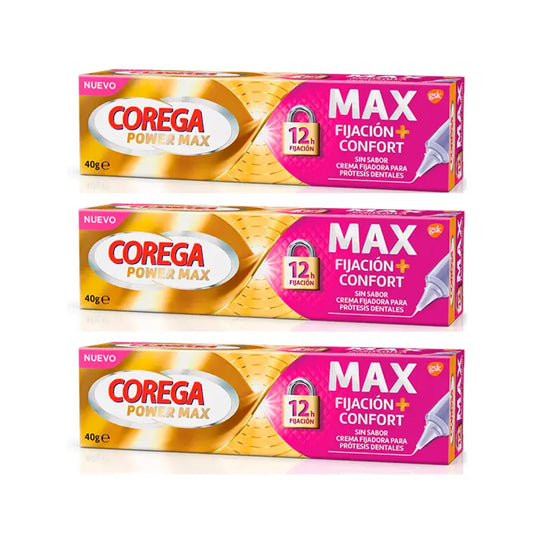 Corega Triplo Max Fixation + Comfort Fixing Cream für Zahnersatz, 3 x 40 gr