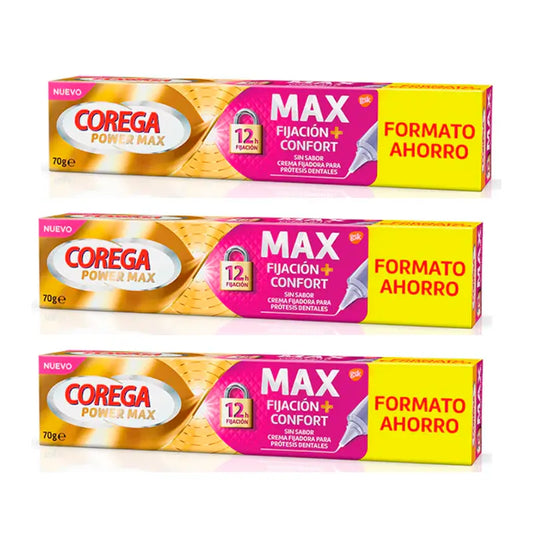 Corega Triplo Max Fixation + Comfort Fixing Cream für Prothesen, 3 x 70 gr