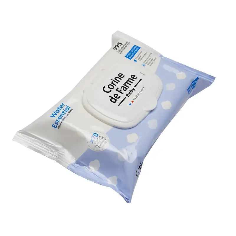 Corine De Farme Water Essential Biologisch abbaubare Wischtücher, 70 Stück.