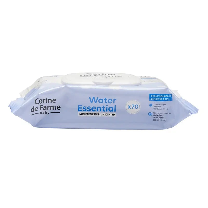 Corine De Farme Water Essential Biologisch abbaubare Wischtücher, 70 Stück.