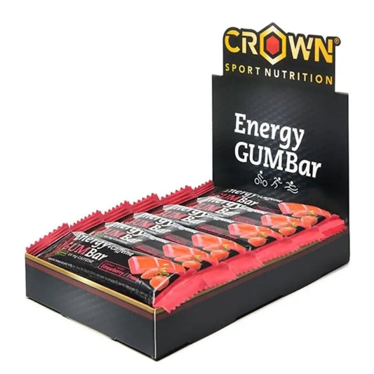 Crown Sport Nutrition Energy Gum Bar Erdbeere + Koffein, 12 x 30 Gramm