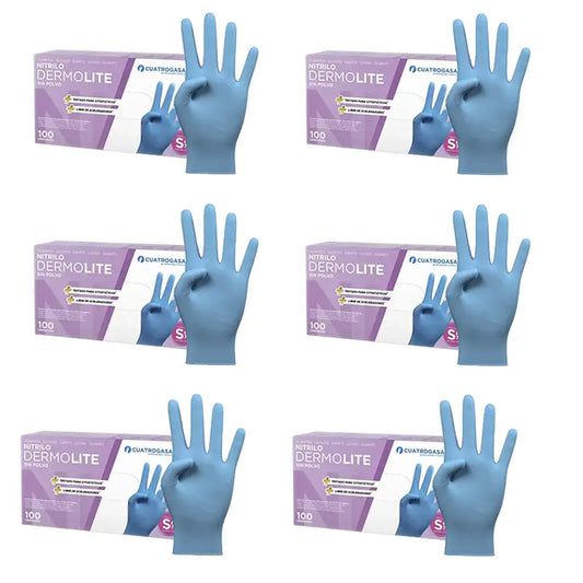Cuatrogasa Dermolite Puderfreie Nitrilhandschuhe Blau Größe S, 6X100 Stück
