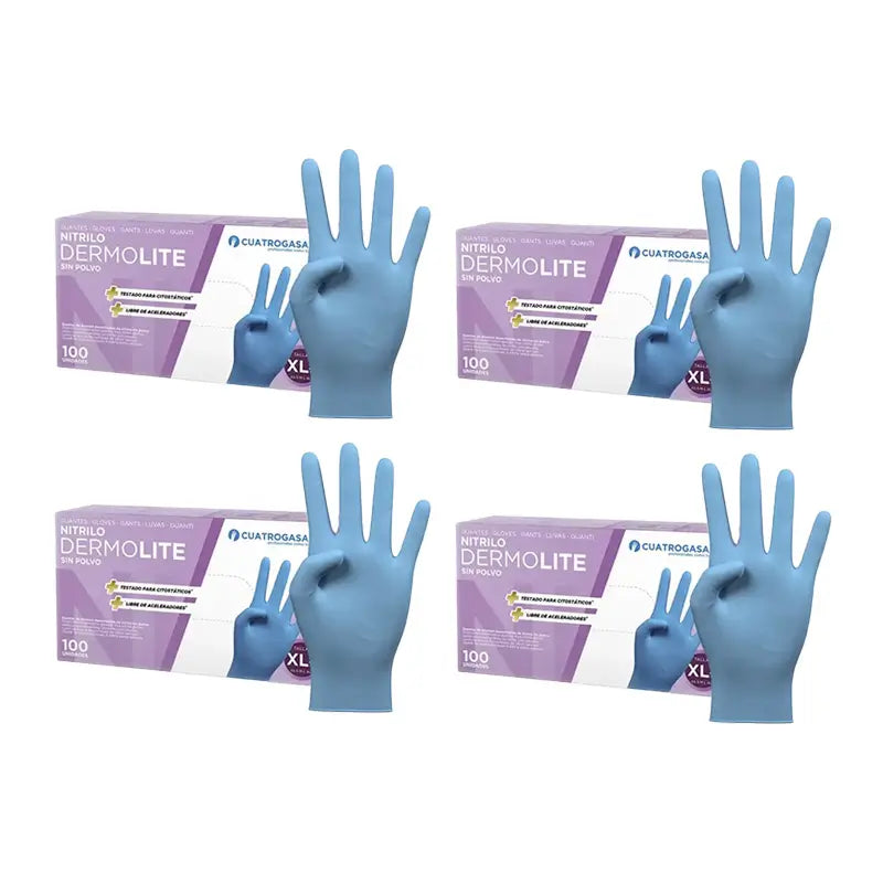 Cuatrogasa Cuatrogasa Dermolite Powder Free Nitril Handschuhe Blau Größe Xl, 4X100 Einheiten