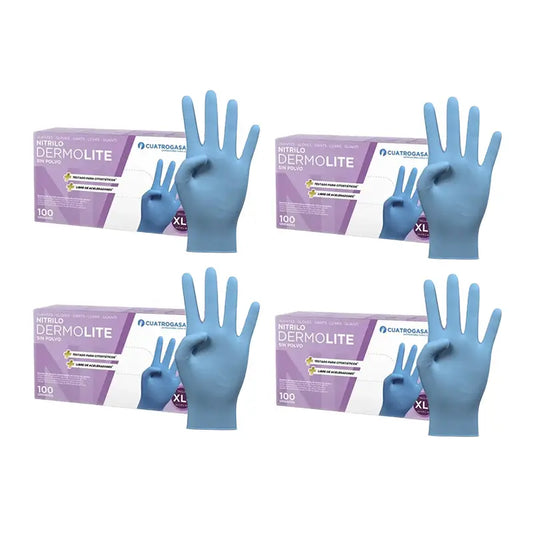 Cuatrogasa Cuatrogasa Dermolite Powder Free Nitril Handschuhe Blau Größe Xl, 4X100 Einheiten