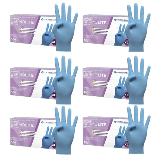 Cuatrogasa Cuatrogasa Dermolite Powder Free Nitril Handschuhe Blau Größe Xl, 6X100 Einheiten