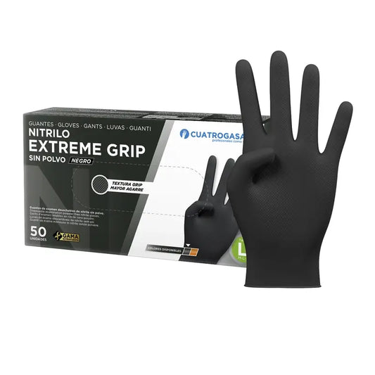 Cuatrogasa Extreme Grip Nitril-Handschuhe Schwarz L Schwarz, 50 Stück