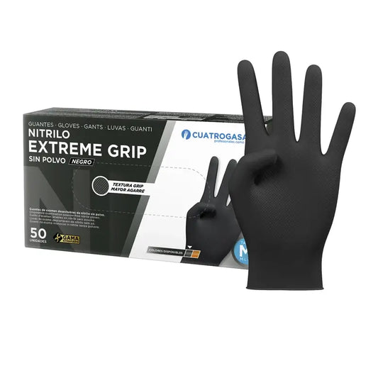 Cuatrogasa Extreme Grip Nitril Handschuh Schwarz M Schwarz, 100 Stück
