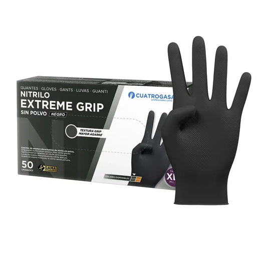 Cuatrogasa Nitril-Handschuhe Extreme Grip Schwarz Xl Schwarz, 50 Stück