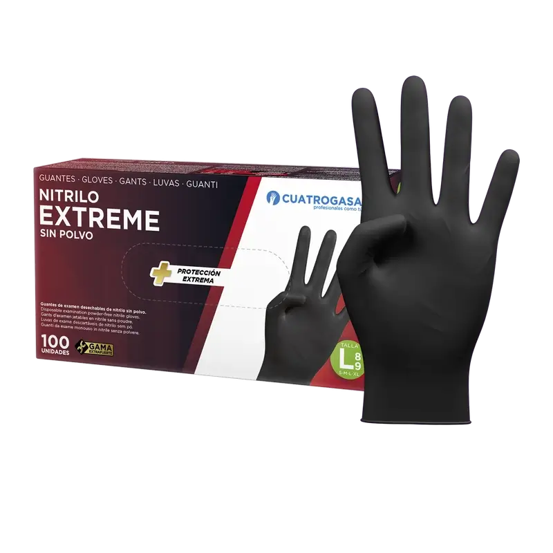 Cuatrogasa Extreme Nitril-Handschuhe Schwarz L, 100 Stück