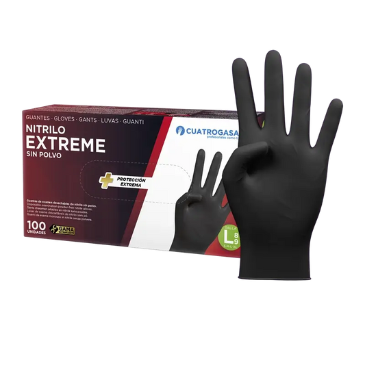 Cuatrogasa Extreme Nitril-Handschuhe Schwarz L, 100 Stück