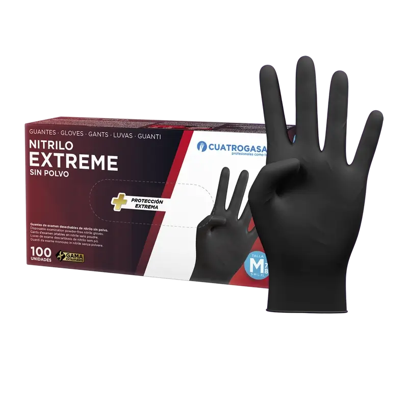 Cuatrogasa Extreme Nitril Handschuh Schwarz M, 100 Stk.