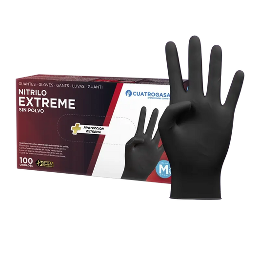 Cuatrogasa Extreme Nitril Handschuh Schwarz M, 100 Stk.