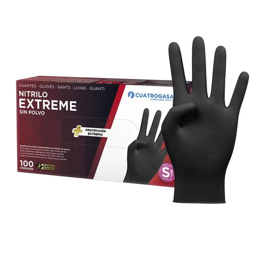 Cuatrogasa Extreme Nitril-Handschuhe Schwarz S, 100 Stück