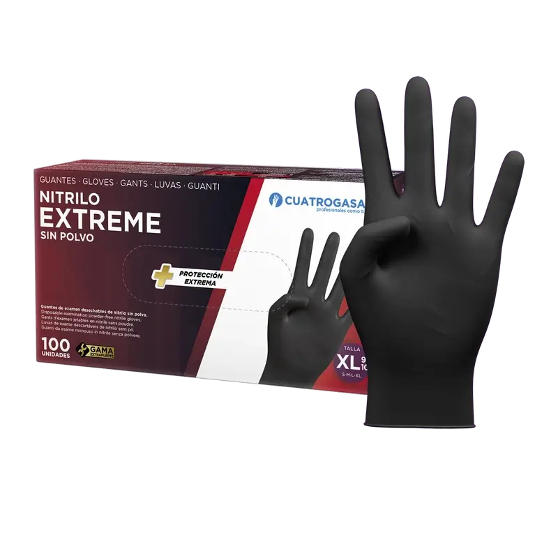 Cuatrogasa Extreme Nitril-Handschuhe Schwarz Xl, 100 Stück