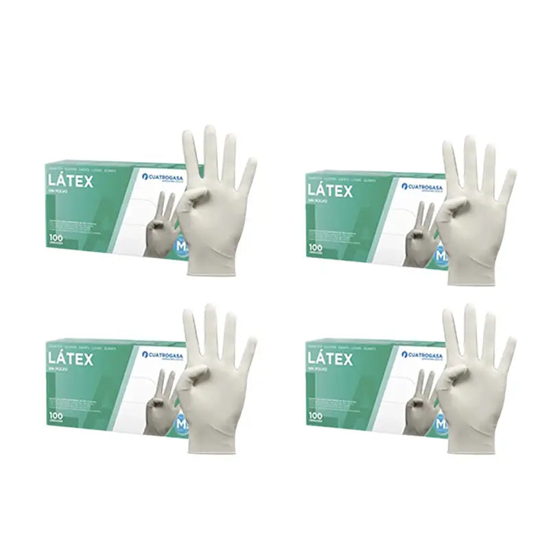 Cuatrogasa Latex Puderfreie Handschuhe Weiß Größe M, 4X100 Stück