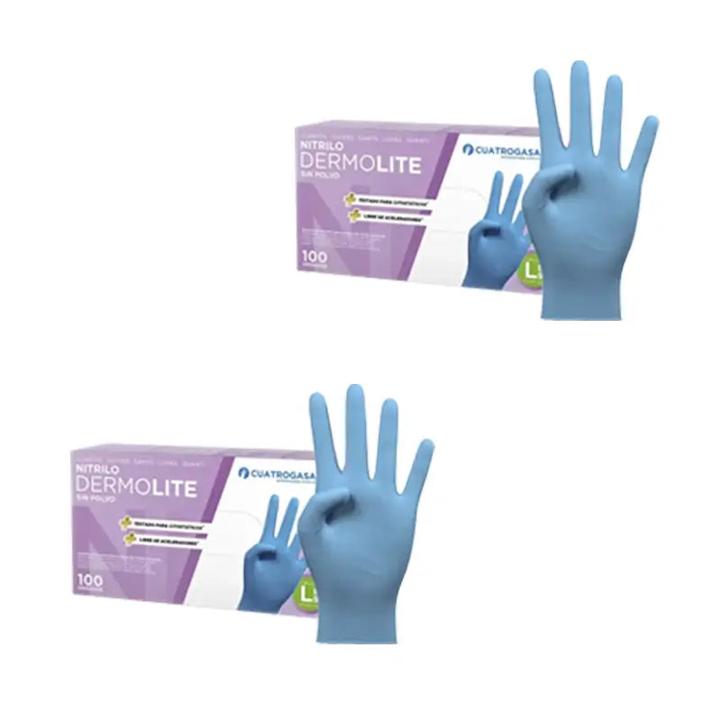 Cuatrogasa Dermolite Puderfreie Nitril-Handschuhe Blau Größe L, 2X100 Stück
