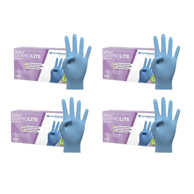 Cuatrogasa Dermolite Puderfreie Nitrilhandschuhe Blau Größe L, 4X100 Stück