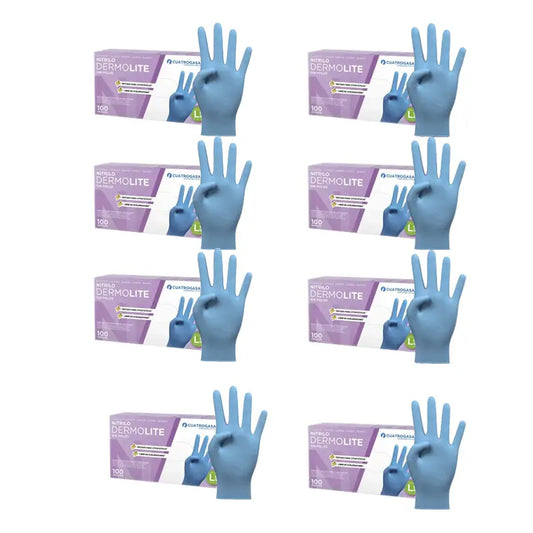 Cuatrogasa Dermolite Puderfreie Nitril-Handschuhe Blau Größe L, 8X100 Stück