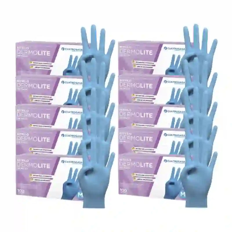Cuatrogasa Dermolite Puderfreie Nitril-Handschuhe Blau Größe M, 10X100 Stück