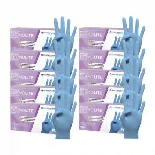 Cuatrogasa Dermolite Puderfreie Nitril-Handschuhe Blau Größe M, 10X100 Stück