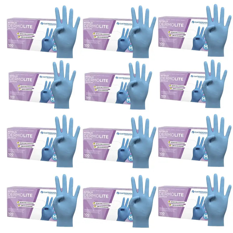 Cuatrogasa Dermolite Puderfreie Nitrilhandschuhe Blau Größe M, 12X100 Stück