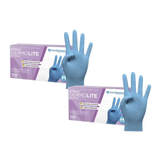 Cuatrogasa Dermolite Puderfreie Nitril-Handschuhe Blau Größe M, 2X100 Stück