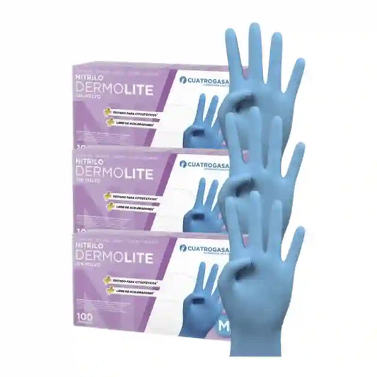 Cuatrogasa Dermolite Puderfreie Nitrilhandschuhe Blau Größe M, 3X100 Stück