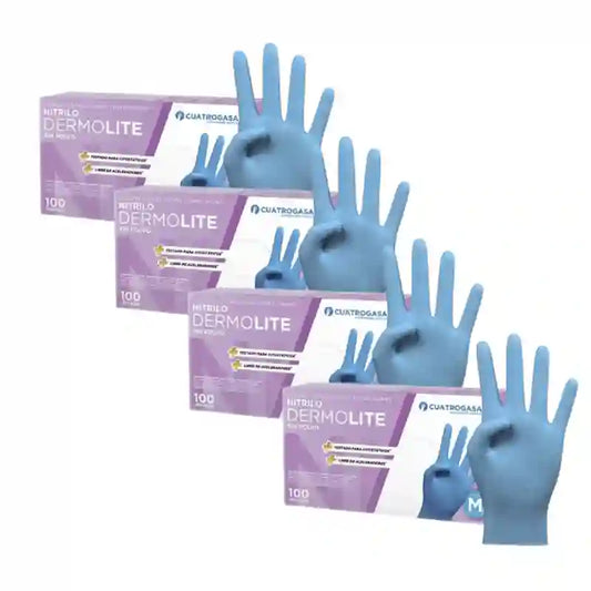 Cuatrogasa Dermolite Puderfreie Nitrilhandschuhe Blau Größe M, 4X100 Stück
