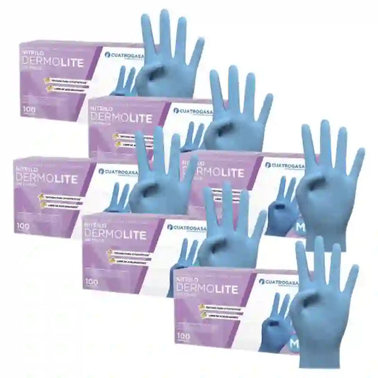 Cuatrogasa Dermolite Puderfreie Nitrilhandschuhe Blau Größe M, 6X100 Stück