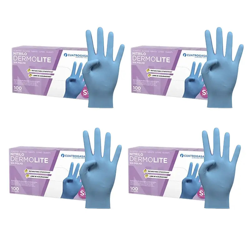 Cuatrogasa Dermolite Puderfreie Nitrilhandschuhe Blau Größe S, 4X100 Stück